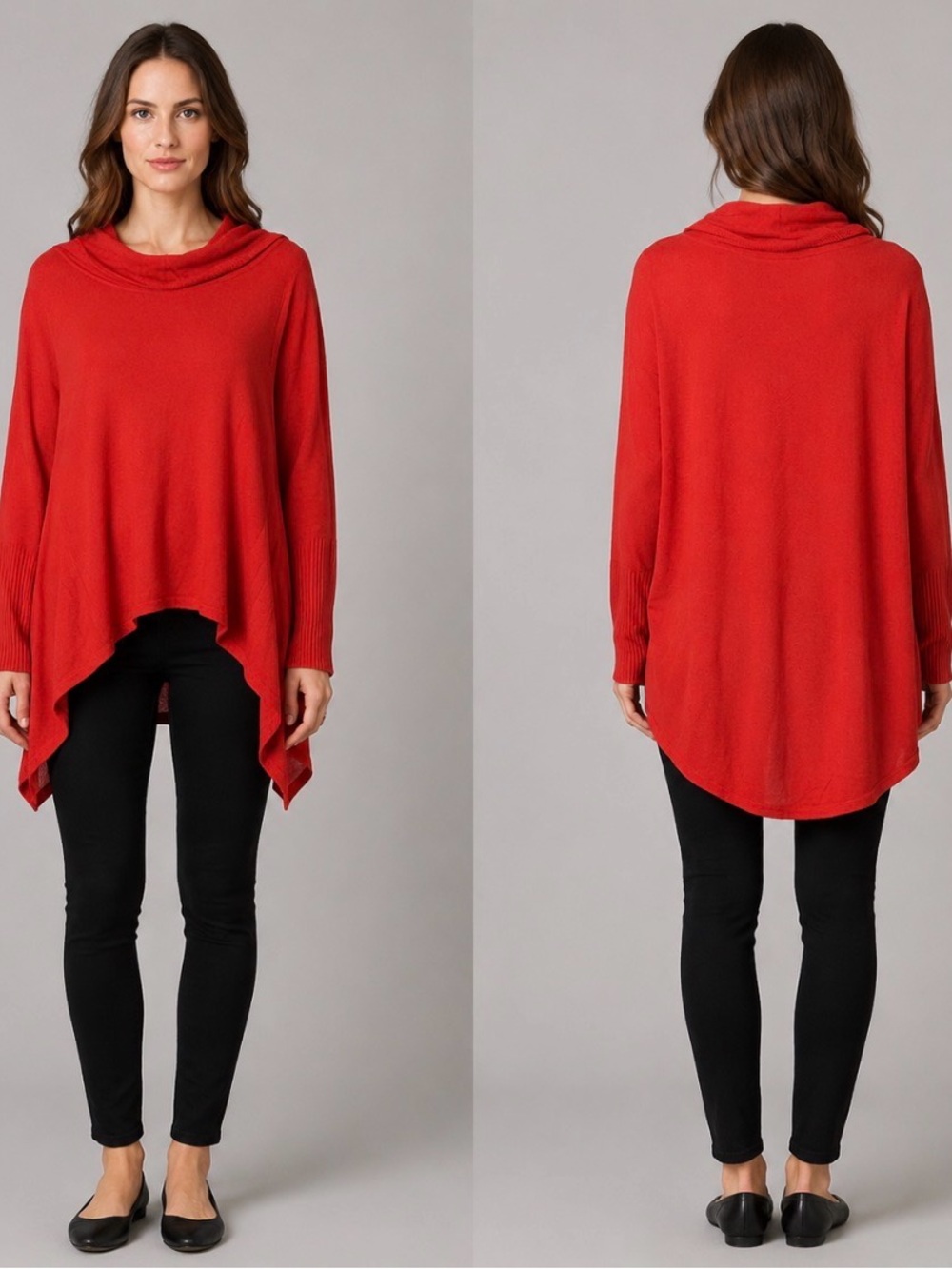 NY Collection Red Draped Cowlneck Tunic Sweater
